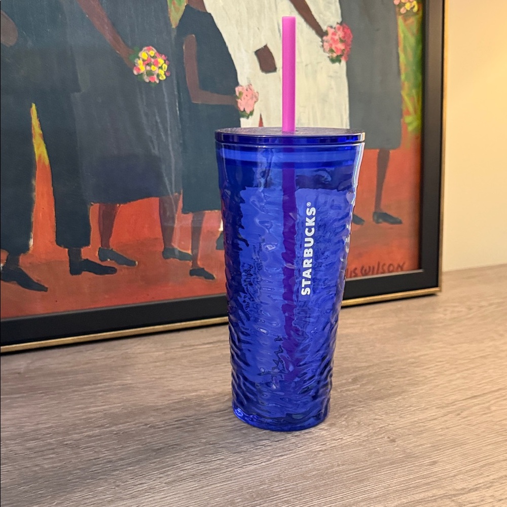 Starbucks Cobalt Tumbler with Magenta Straw